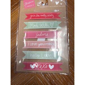 Decorative Love-Themed Sticker Sheet - 6 Adhesive Foam Pad Banners Pastel & Red